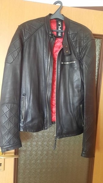 Men Replay Leather Jacket Black 42