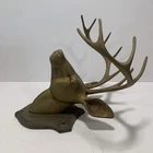 Vintage Large Brass 10 Point Trophy Deer Buck Stag Head Antlers Rack Wall Mount