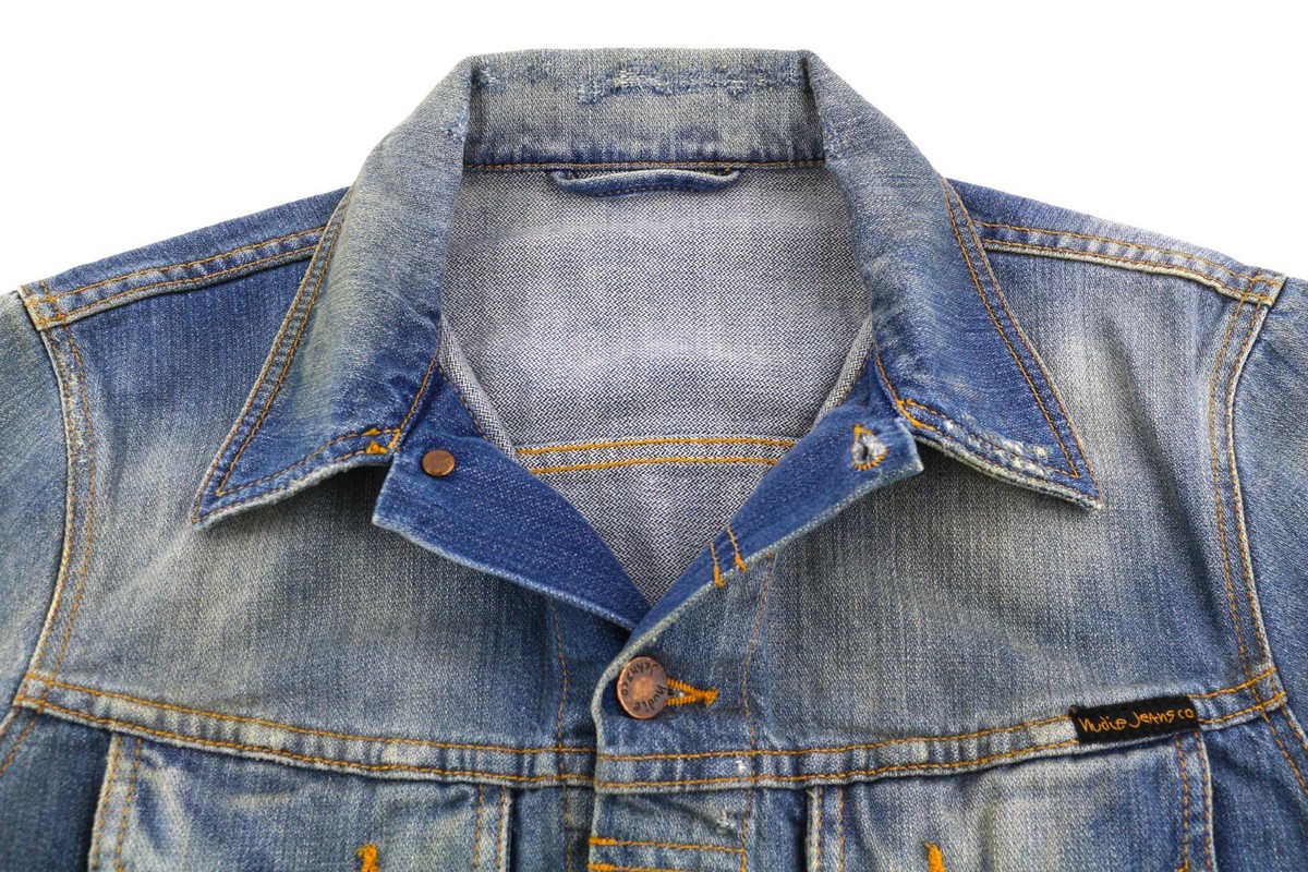 NUDIE JEANS Perry Men'S Organic Bright Broken Blue Washed Button