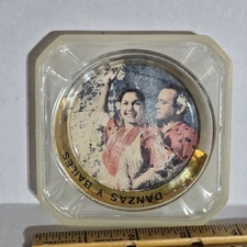 Vintage Glass plastic ashtray Danzas y Bailes Spain dancers 2 piece souvenir 