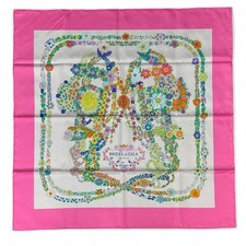 HERMES Carre 90 BRIDES DE GALA Pink Silk Scarf Women Auth