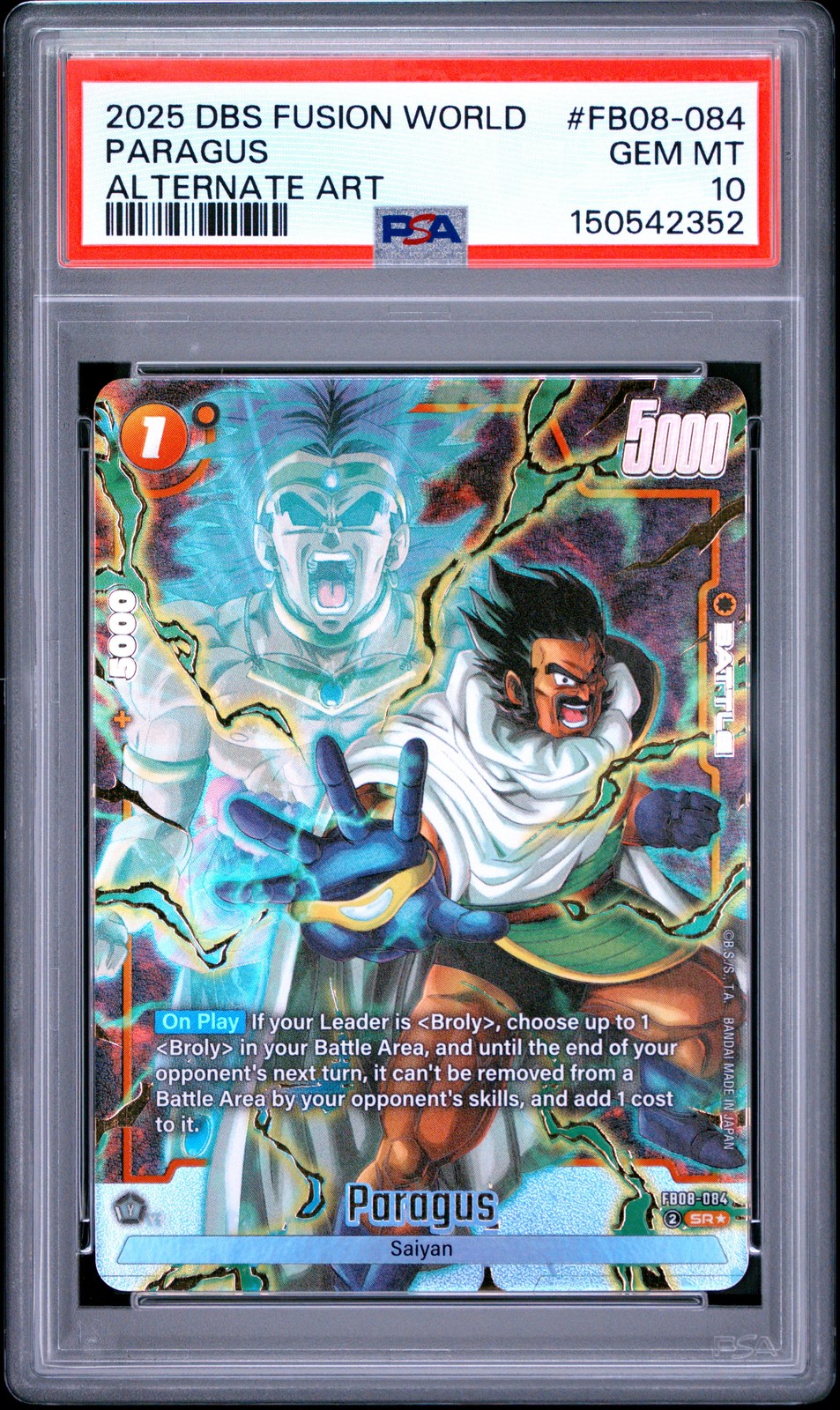 2025 DRAGON BALL SUPER CARD GAME FUSION WORLD SAIYAN'S PRIDE PARAGUS PSA 10 view 1