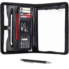Leather Portfolio Professional Business Padfolio with Zipper - Interview Resu...