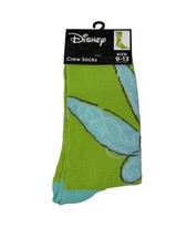 Disney Tinker Bell Crew Socks Womens 9-13 Green Fairy Peter Pan NWT