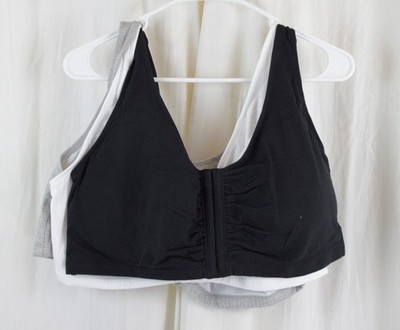 Fruit of the Loom Womens 3 PACK Front Close Sport Bra Black/White/Gray Size 48