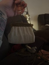 Whiting Davis Co 1950s-1960s Vintage Metal Mesh Purse Cream Color