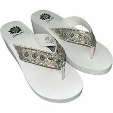 Yellow Box Solanna Flip Flops White Sparkle Jeweled Rhinestone Platform Sandals