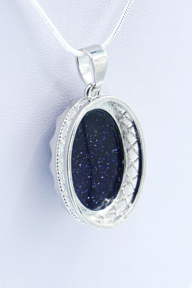 Silberkette mit ovalem Anhänger aus Blaufluß - Bild 3 von 4