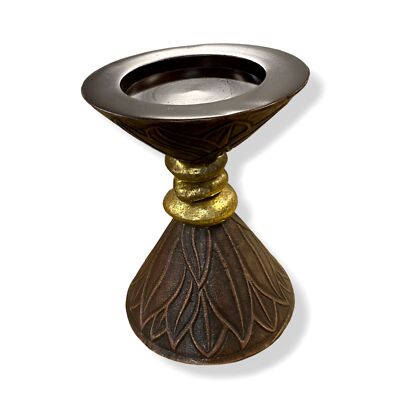 $115 William D Scott Brown Gold Small Leaf C/H Bronze Pillar Décor Candle Holder