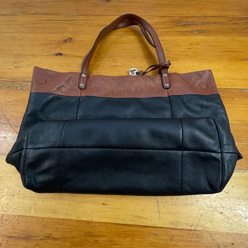 Brighton Pebbled Leather Shoulder Bag Black Brown Leopard Lining Handbag Supple - Picture 10 of 13