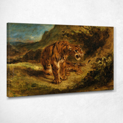 Tiger in Alarm Eugène Delacroix, edx151 Gemälde auf Leinwand gedruckt