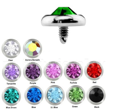 14G 5mm Flat CZ Internally Threaded 316L Surgical Steel Dermal Anchor Top