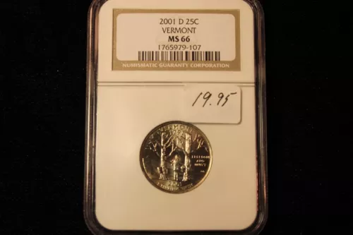 2001 D  NGC MS 66 VERMONT STATE QUARTER, GRADED ENCAPSULATED 50 STATES QUARTER