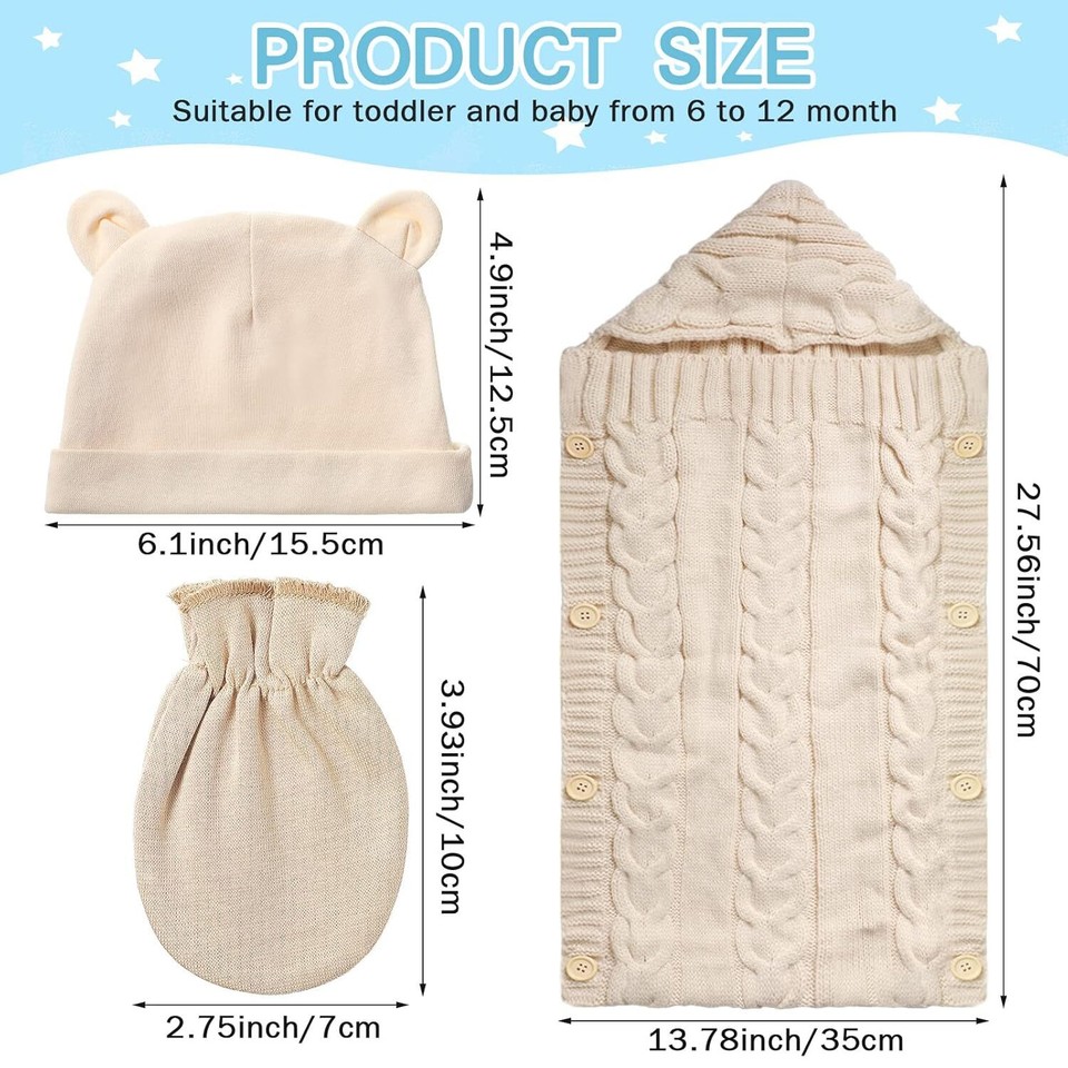 Zhanmai Newborn Baby Wrap Swaddle Blanket Knit Sleeping Bag Full, Beige