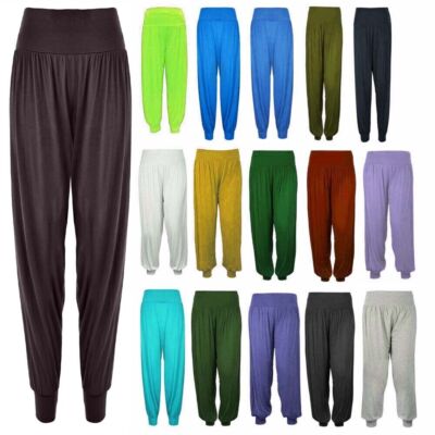 DAMEN DAMEN ALI BABA HAREM VOLLE LÄNGE BAGGY LEGGINGS HOSE PANTS UK 8-26