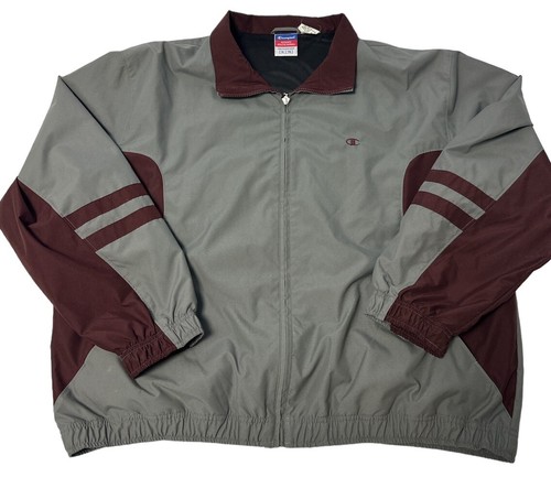Champion Vtg Windbreaker Jacket Full Zip Gray Maroon Colorblock y2k Retro Men XL - Picture 6 of 6