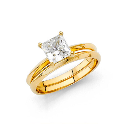 14k Yellow Gold Cubic Zirconia CZ Engagement Ring set | eBay