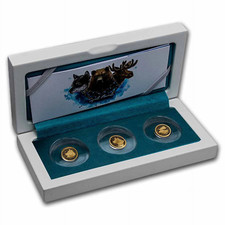 2023 Barbados $10 America Spirit Animal 3-Coin Set 9999 Gold Wolf Bear Moose Elk