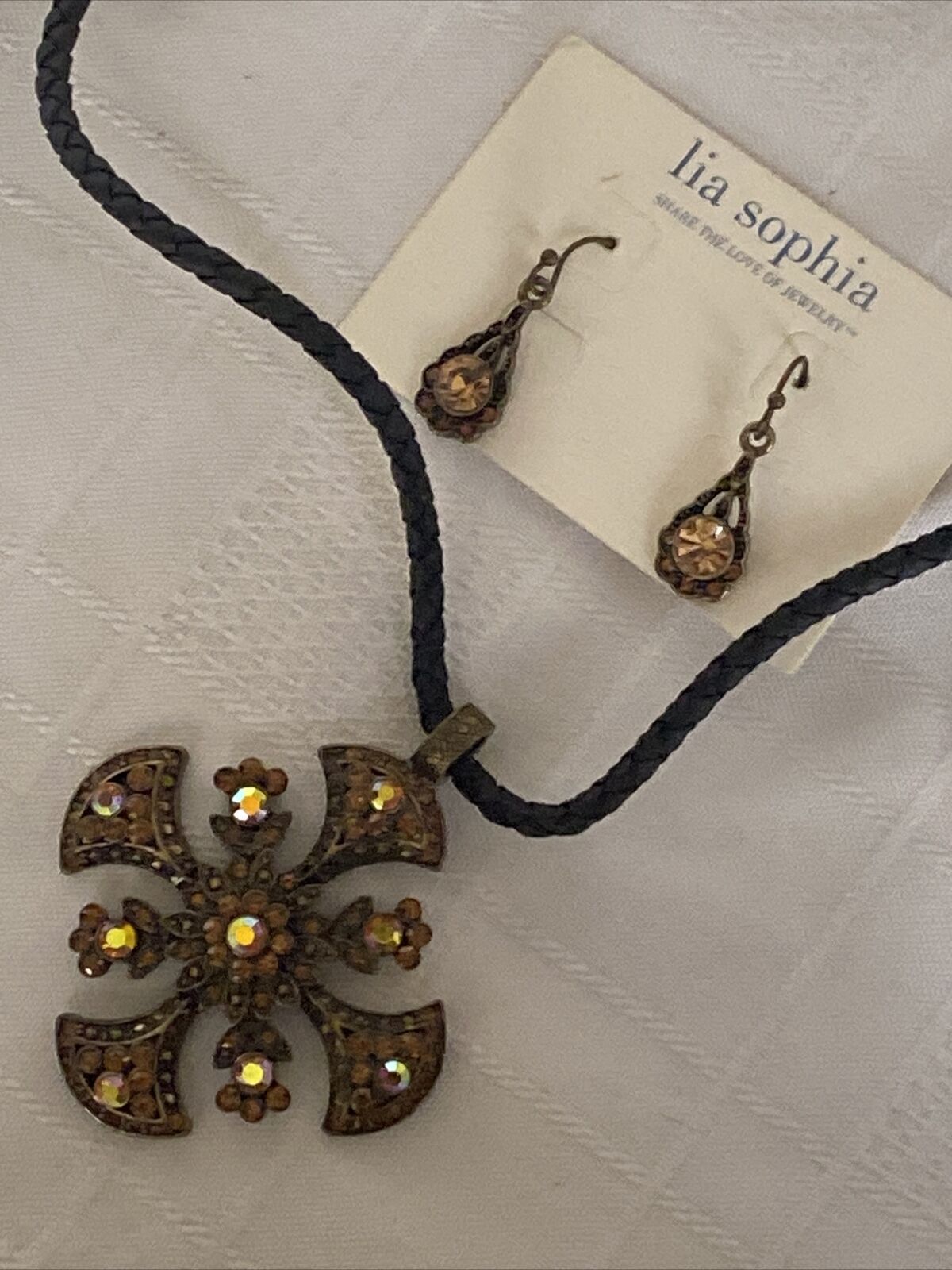 Lia Sophia Talisman Necklace Earrings Antique Gol… - image 12