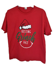 Resting Grinch Face L T-Shirt Mens Large Red Christmas Dr. Suess Graphic Tee