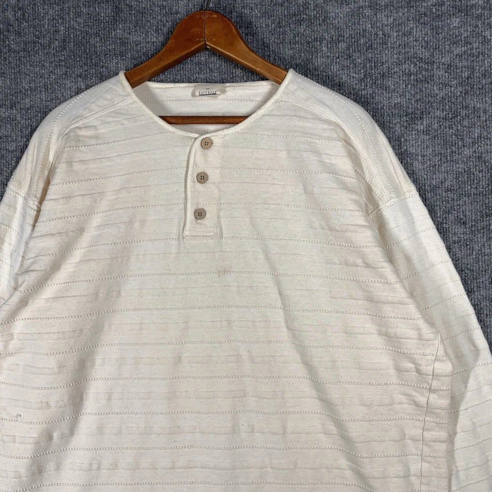 VINTAGE Naturals by Jockey Henley Shirt XL Unbleached Cotton Hippie Textured - Image 2 of 4