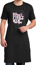 Mens Breast Cancer Awareness Go Fight Full Length Apron with Pockets