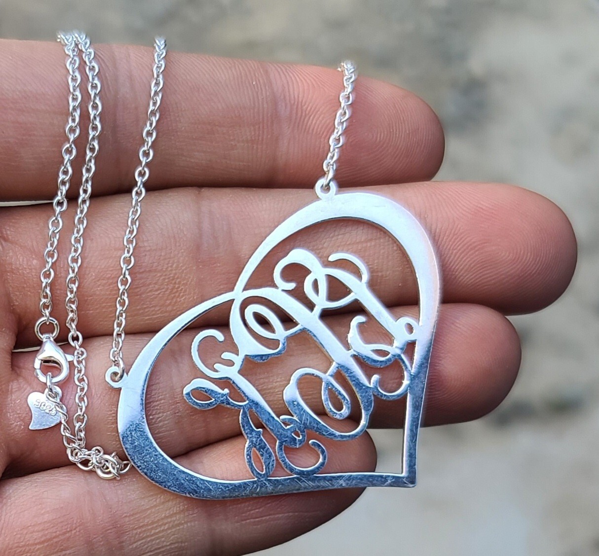 Sterling 925 Solid Silver Large Heart Pendant Rol… - image 6