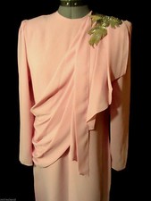 CHIFFON tiered Drape Beaded Dress 8 Mauve Pink floral formal Wedding L/S Formal