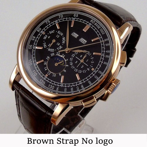 Corgeut 42mm Rose Gold Automatic Mens Watch Week Date Month Year Day/Night - Picture 18 of 38