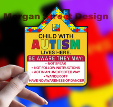 Autism Vinyl Decal Sticker For Your Home: Help Alert First Responders and Guest