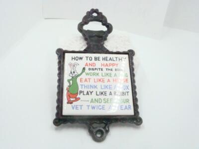 Rabbit Trivet Vintage Small Black Cast Iron Healthy Happy Dog Horse Fox Vet F M