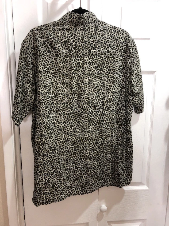 Axcess Claiborne Mens Linen Cotton SS Shirt Sz M Black & White Geometric 44x30 - Image 2 of 4