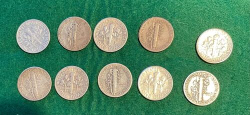 Set of 10 90% Silver Dimes Mixed Mercury and Roosevelt - Picture 2 of 2