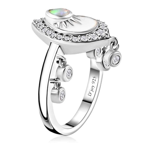 0.60ctw Premium Ethiopian Welo Opal & Zircon Ring Platinum Plated Size 7 - Picture 5 of 7