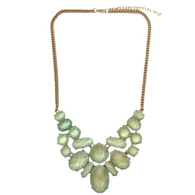 Seafoam Green Bib Necklace Chunky Mint Rhinestone Glitter Gold Statement  Jewelry