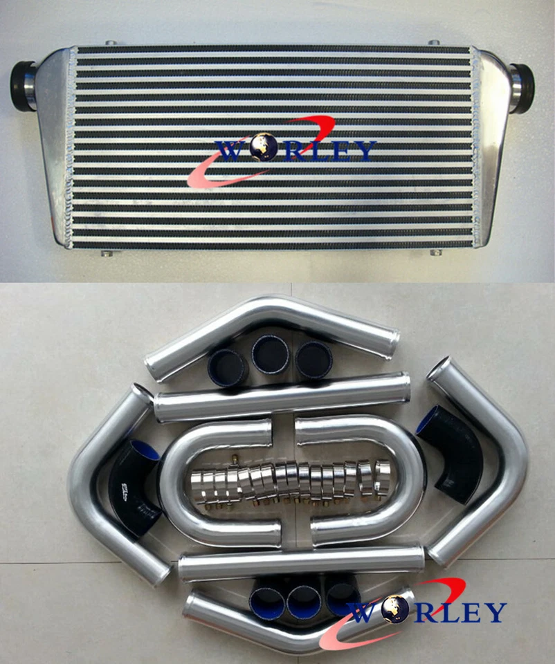 Front Mount Intercooler 600x300x76mm+3" aluminium piping+black Silicone Hose kit - image 3 of 4