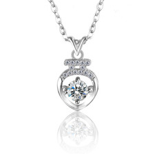 Women 925 Sterling Silver Heart Cubic Zirconia Pendant Necklace 18" Gift PE35