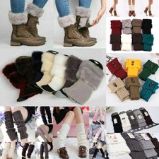 Women Winter Warm Crochet Knit Fur Trim Leg Warmers Cuffs Toppers Boot Socks '