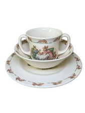 Royal Doulton Bunnykins Set Childs 3 Piece 2 Handle Cup Bowl Plate Wheelbarrow