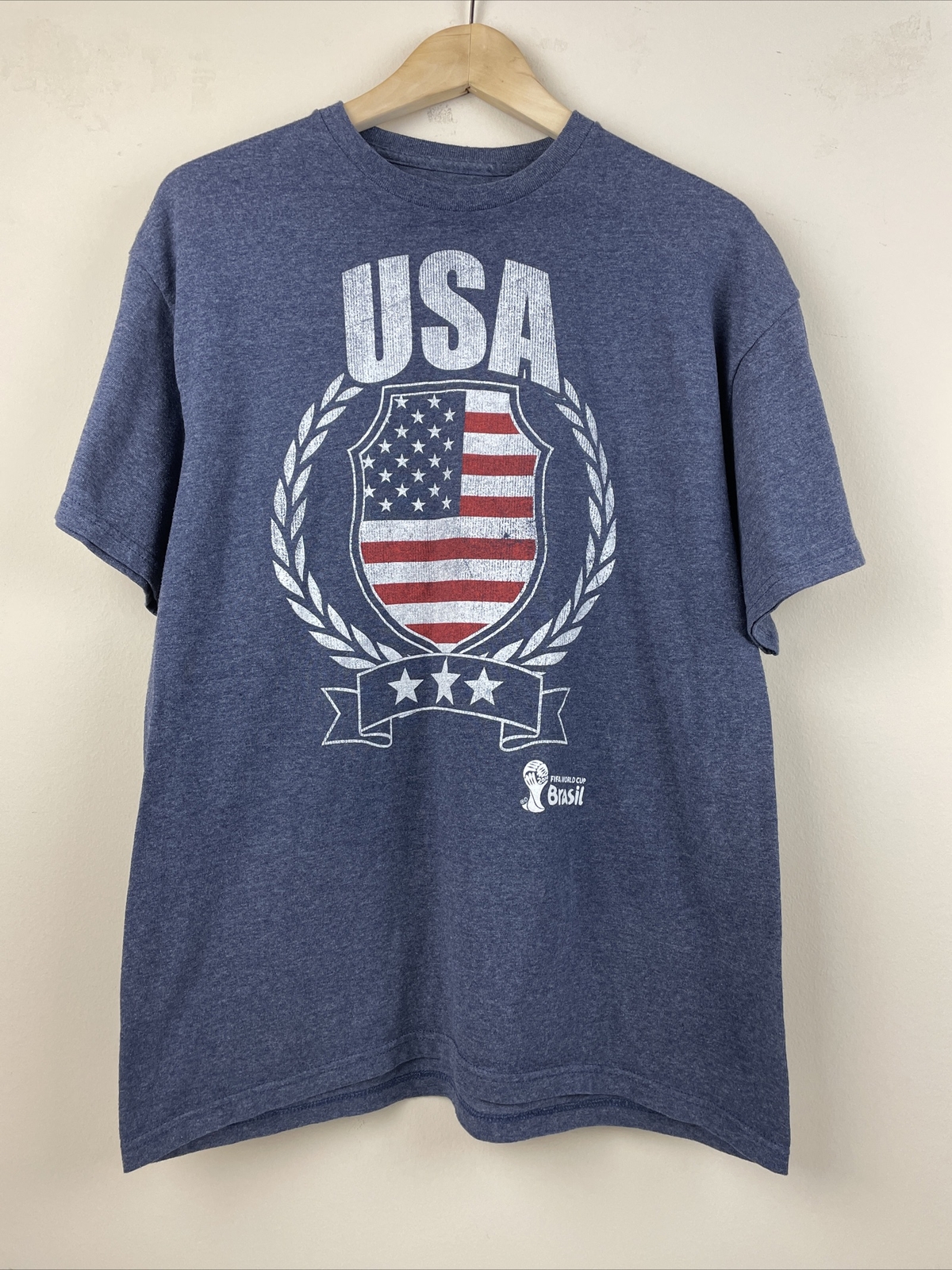 USA 2014 FIFA World Cup Brazil Soccer Futbol Blue T Shirt Men’s Large