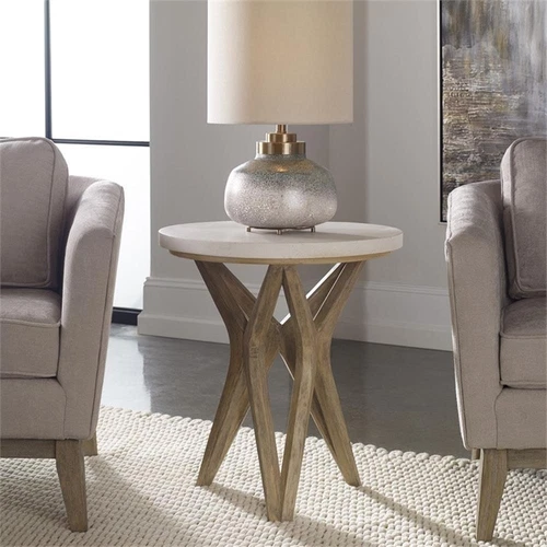 Uttermost Marnie 22" Round Wood and Stone Accent Table in Oatmeal Wash - Picture 8 of 9