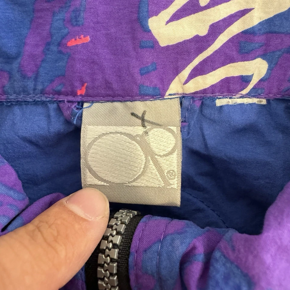 Chaqueta OP Cremallera LG Azul Neón Años 90 Cortavientos Ocean Pacific One Planet De Colección Foto 3 de 4