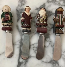 (4) Boston Warehouse Christmas Cheese Knives Spreaders Snowman Santa Bear