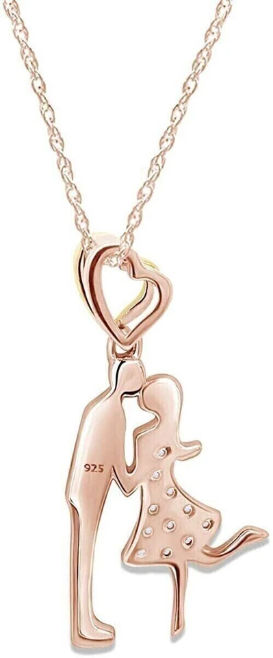 Colgante con dije de pareja de diamantes simulados de corte redondo de 1,00 quilates enchapado en oro rosa de 14 k Foto 4 de 4