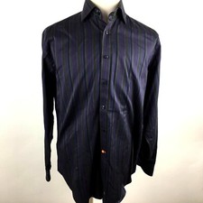 Thomas Dean Shirt Men Large Purple Striped Long Sleeve Flip Cuffs Cotton