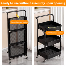 3 Tier Kitchen Trolley Storage Rack Cart Slim Rolling Trolley W/ Wheels & Handle