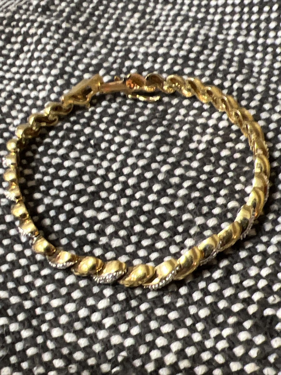 Vintage Sterling Silver 925 Gold Overlay 2-Tone Tennis Bracelet