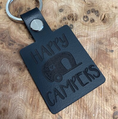HAPPY CAMPERS Schlüsselanhänger Keychain Camping Wohnwagen schwarz Leder