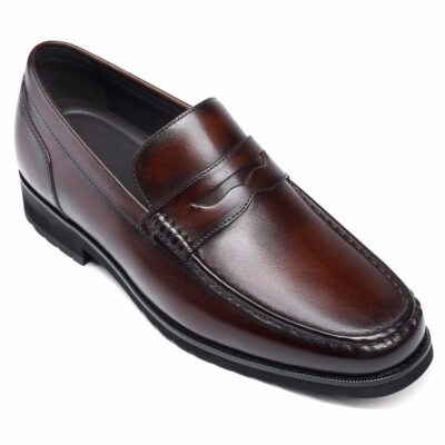 size10 CMR 6cm/2.4'' elevator shoes men brown height increase slip on loafer