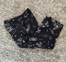 Chico's Size 1 Capri Pants Palm Trees Tropical Cropped Trousers Black Printed